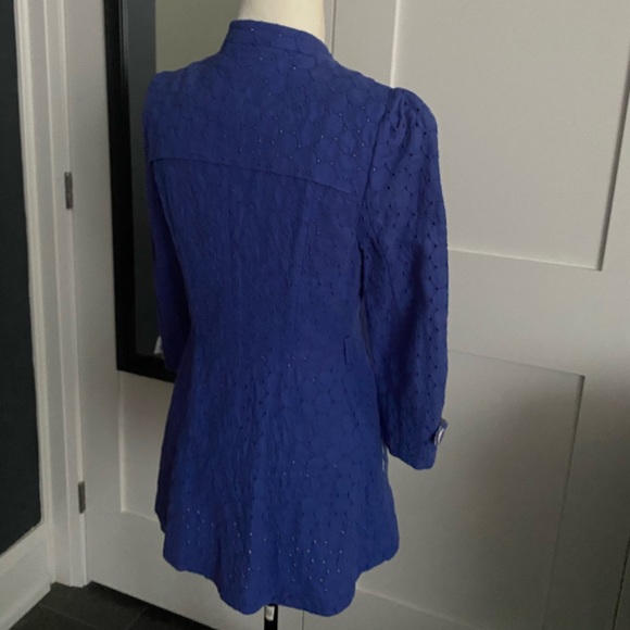 OLIVE DES OLIVE Blue Eyelet Coat Beautiful Buttons - Picture 2 of 7